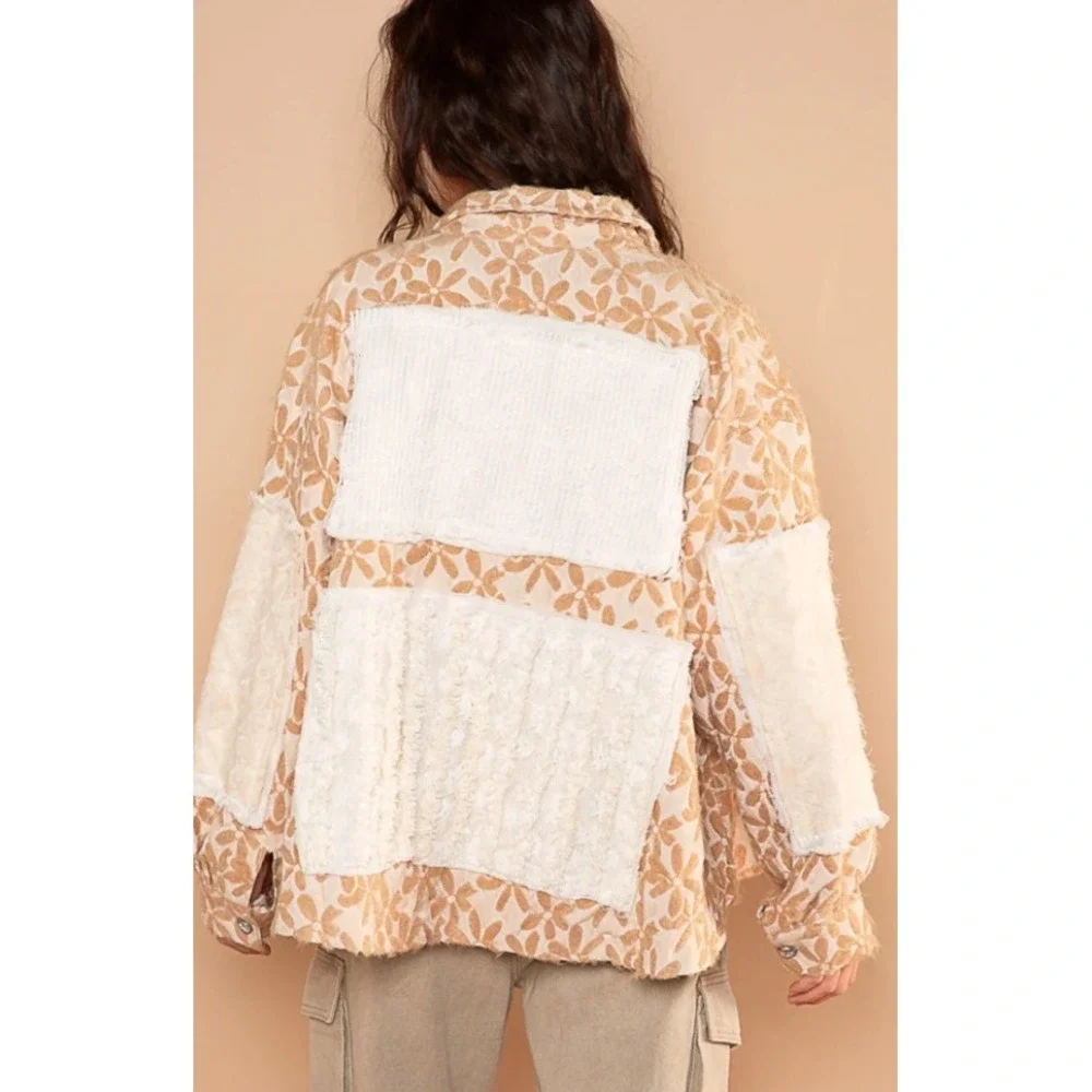 Bad‎ Little Country Girl Floral Pattern Jacquard Shacket Lace Detail Large